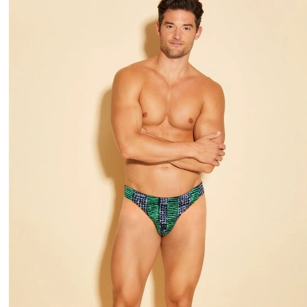 Cosabella x Studio 189 Mens Lace Thong Green Blue Geometric Print Low Rise NEW